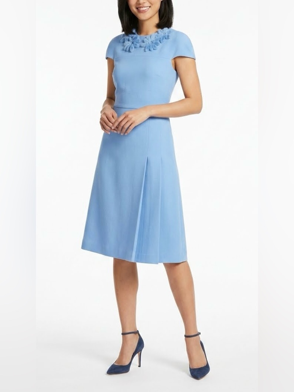 $2850 NEW Fendi Blue Mink Fur Flower Crepe Dress 100% wool Sz US 2 IT 38 NO BELT